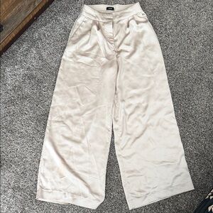 Express Wide Leg Satin Pants in Cream